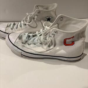 White converse trainers with orange